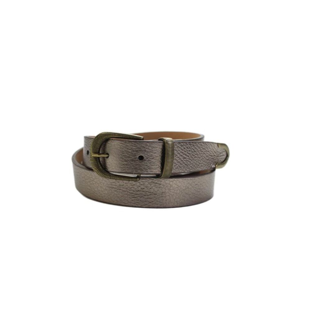 Persaman New York Womens Medium Width Metallic Leather Buckle Belt Silver 95cm
